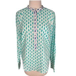 J.Crew Green and Blue Print Cotton Button-Down Blouse Women’s Size 6 Vintage